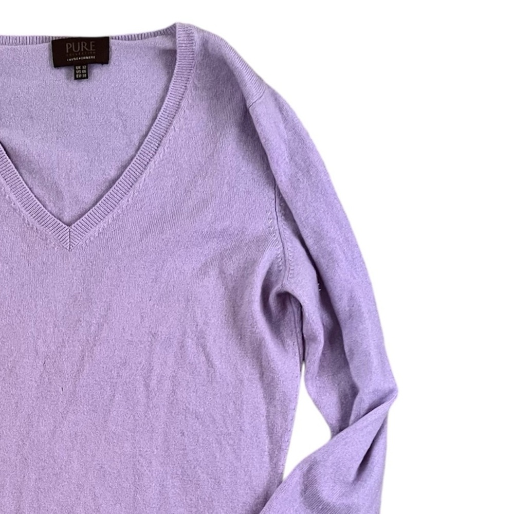 Pure Collection 100 % Cashmere Lilac V Neck Sweater - Picture 5 of 10